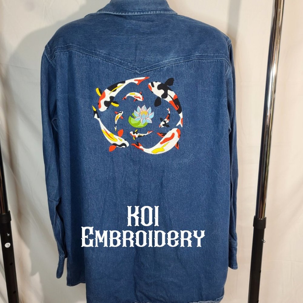Koi Fish Embroidered denim shirt